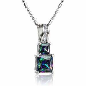 Princess Cut Rainbow Mystic Topaz Sterling Silver Pendant