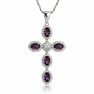 Sterling Silver Cross With Mystic Topaz