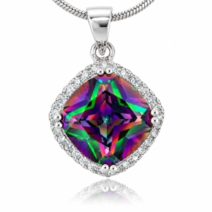 Cushion Cut Mystic Topaz Silver Pendant