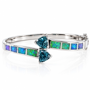 Double Alexandrite and White Opal Silver Bangle