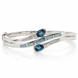 Alexandrite and White Opal Sterling Silver Bangle
