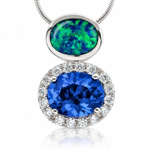 Blue Topaz with Blue Opal Silver Slide Pendant