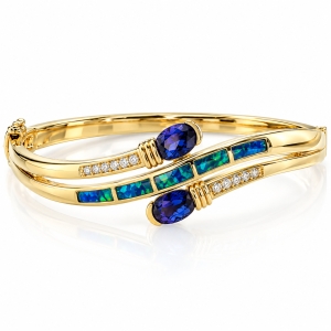 Opal and Tanzanite Gold Plated Sterling Silver Bangle