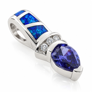 Opal and Tanzanite Slide Solitaire Silver Pendant