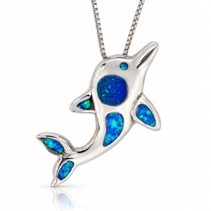 Blue Opal Silver Dolphin Pendant
