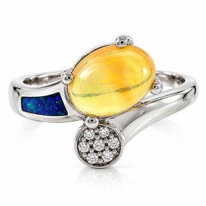 Genuine Fire Jelly Opal Blue Opal Silver Ring