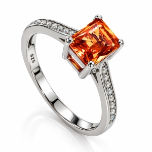 Petite Micropavé Fire Opal Engagement Ring