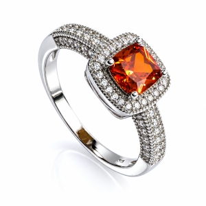 Classic Halo Fire Opal Engagement Ring