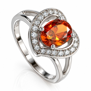 Heart Shape Mexican Fire Cherry Opal Silver Ring