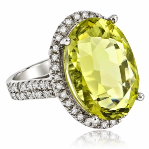 Vintage Natural Yellow Citrine 14K White Gold Ring