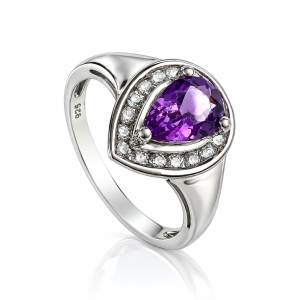 Pear Cut Amethyst Silver Ring