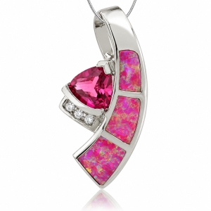 Beautiful Trillion Cut Ruby with Pink Opal and Zirconia
