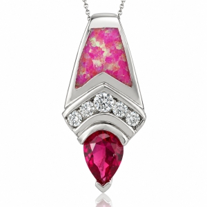 Silver Pendant with Pink Opal and Ruby