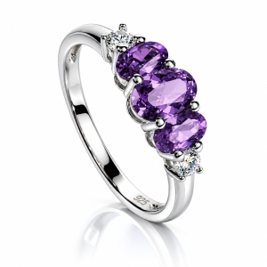 3 Oval Cut Amethyst Silver Ring