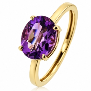 Genuine Amethyst 14K Yellow Gold Ring