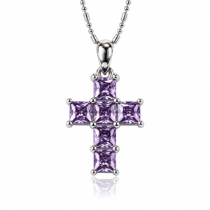 Amethyst Cross Silver Pendant 2.5 cms x 1.3 cms