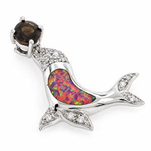 Pink Australian Genuine Topaz Opal Dolphin Pendant