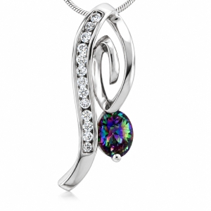 Oval Cut Rainbow Mystic Topaz Sterling Silver Pendant