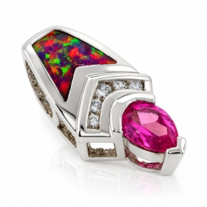 Free Shape-cut Opal Pendant with Pink Sapphire