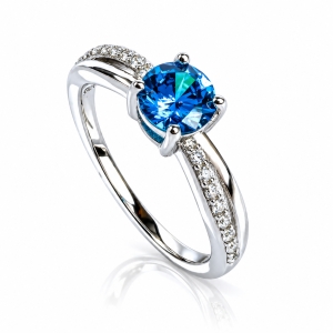 Swiss Blue Topaz Round Cut Silver Ring
