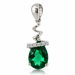 Drop Shape Emerald Sterling Silver Necklace