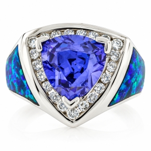 Big Australian Opal Ring with Tanzanite
