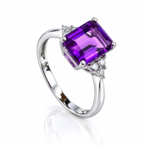 Emerald Cut Amethyst Silver Ring