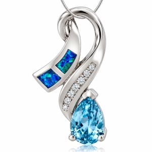 Pendant with Blue Topaz Blue Opal in Sterling Silver