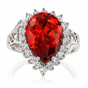 Sterling Silver Pear Cut Fire Cherry Opal Ring
