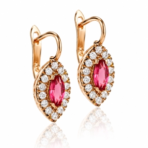 Marquise Cut Ruby Earrings Sterling Silver With 14K Rose Gold Plating
