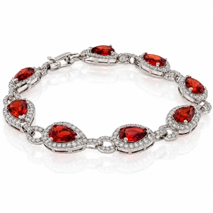 Pear Cut Fire Opal Silver Bracelet