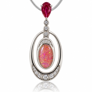 Amazing Pink Opal and Red Ruby Pendant
