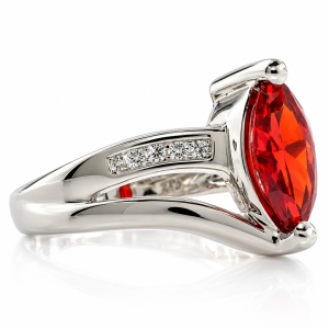 Silver Marquise Cut Fire Cherry Opal Ring