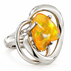 Genuine Mexican Fire Opal Silver Ring 7 carat