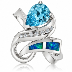 Australian Opal and Topaz Silver Ring