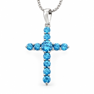 Blue Topaz Silver Cross Pendant