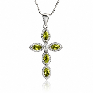 Sterling Silver Cross With Marquise Cut Yellow Alexandrite