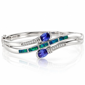 Opal and Tanzanite Sterling Silver Bangle