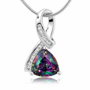 Rainbow Mystic Topaz Trillion Cut Silver Pendant