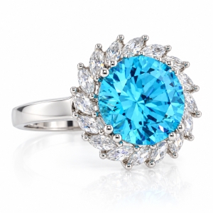 Sterling Silver Round Cut Blue Topaz Ring