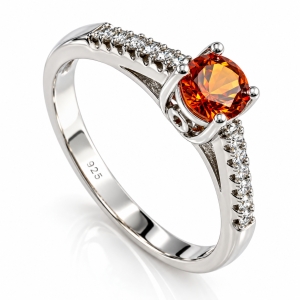 Round Cut Mexican Fire Cherry Opal Silver Ring
