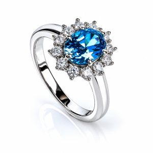 Silver Oval Cut London Blue Topaz Ring