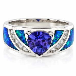 Australian Opal Ring with Trillion Cut Tanzanite