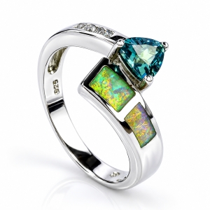 Australian Opal Ring with Trillion Cut Alexandrite