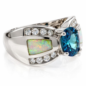 White Opal with Color Changing Alexandrite Silver Ring