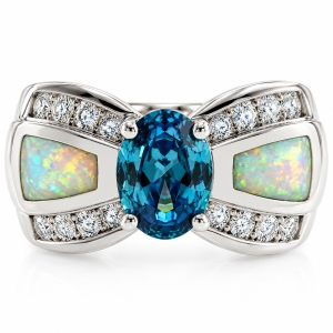 White Opal with Color Changing Alexandrite Silver Ring