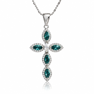 Sterling Silver Cross With Marquise Cut Alexandrite