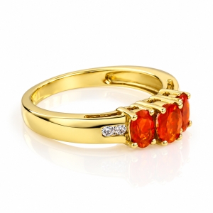14k Solid Yellow Gold Mexican Fire Cherry Opal Diamond Ring