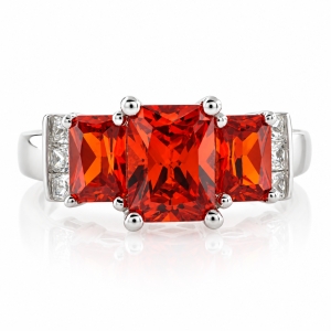 3 Stone Mexican Fire Cherry Opal Silver Ring