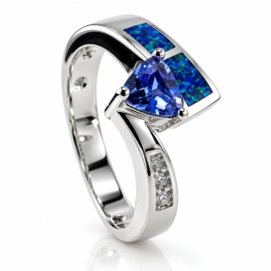 Elegant Australian Opal Ring with Tanzanite